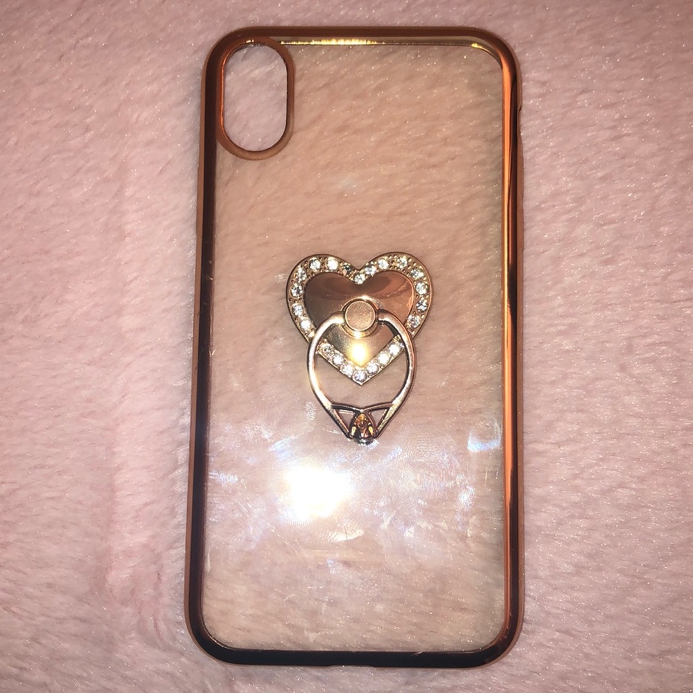 iPhone XR Rose Gold Heart Ring Stand Phone Case